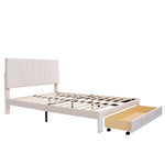 Upholstered Bed 140x200cm Slatted Base Headboard Large Drawer Flannel Beige