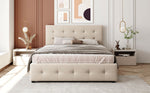 Upholstered Bed, 140x200cm Double with Drawers & Slats, Beige Velvet
