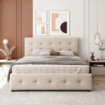 Upholstered Bed, 140x200cm Double with Drawers & Slats, Beige Velvet