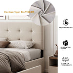 Upholstered Bed, 140x200cm Double with Drawers & Slats, Beige Velvet