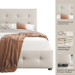 Upholstered Bed, 90x200cm with Slatted Frame & 2 Drawers, Beige Velvet
