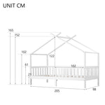 House Bed, Solid Wood Children's Bed with Railing, Slatted Base, Fall Protection, White 200x90 cm