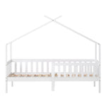 House Bed, Solid Wood Children's Bed with Railing, Slatted Base, Fall Protection, White 200x90 cm