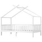 House Bed, Solid Wood Children's Bed with Railing, Slatted Base, Fall Protection, White 200x90 cm