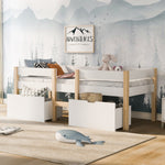 Children's Bed with Drawer & Fall Protection, 90x190cm, Solid Pine Wood, White & Oak