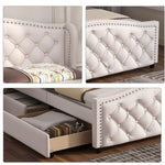 Upholstered Bed 160x200cm with 2 Drawers Rivet Headboard - White Faux Leather