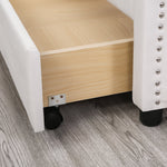 Upholstered Bed 160x200cm with 2 Drawers Rivet Headboard - White Faux Leather