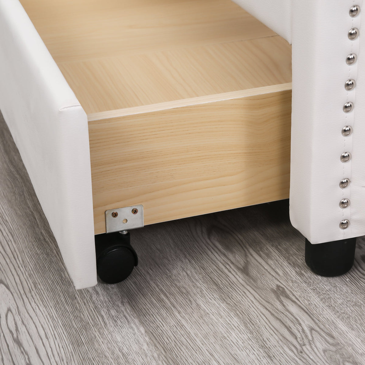 Upholstered Bed 160x200cm with 2 Drawers Rivet Headboard - White Faux Leather