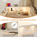 Wooden Double Bed 140x190cm with Storage & USB, White