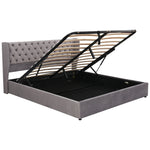 Upholstered Bed 160x200cm Ear-Shaped Hydraulic Storage Slatted Frame - Velvet Grey