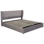Upholstered Bed 160x200cm Ear-Shaped Hydraulic Storage Slatted Frame - Velvet Grey