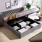 Upholstered Bed 160x200cm Ear-Shaped Hydraulic Storage Slatted Frame - Velvet Grey