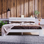 Wooden Double Bed with Headboard, Slatted Frame, Pine