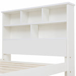 Solid Wood Single Bed with Drawers & Slatted Frame, Bookcase, White
