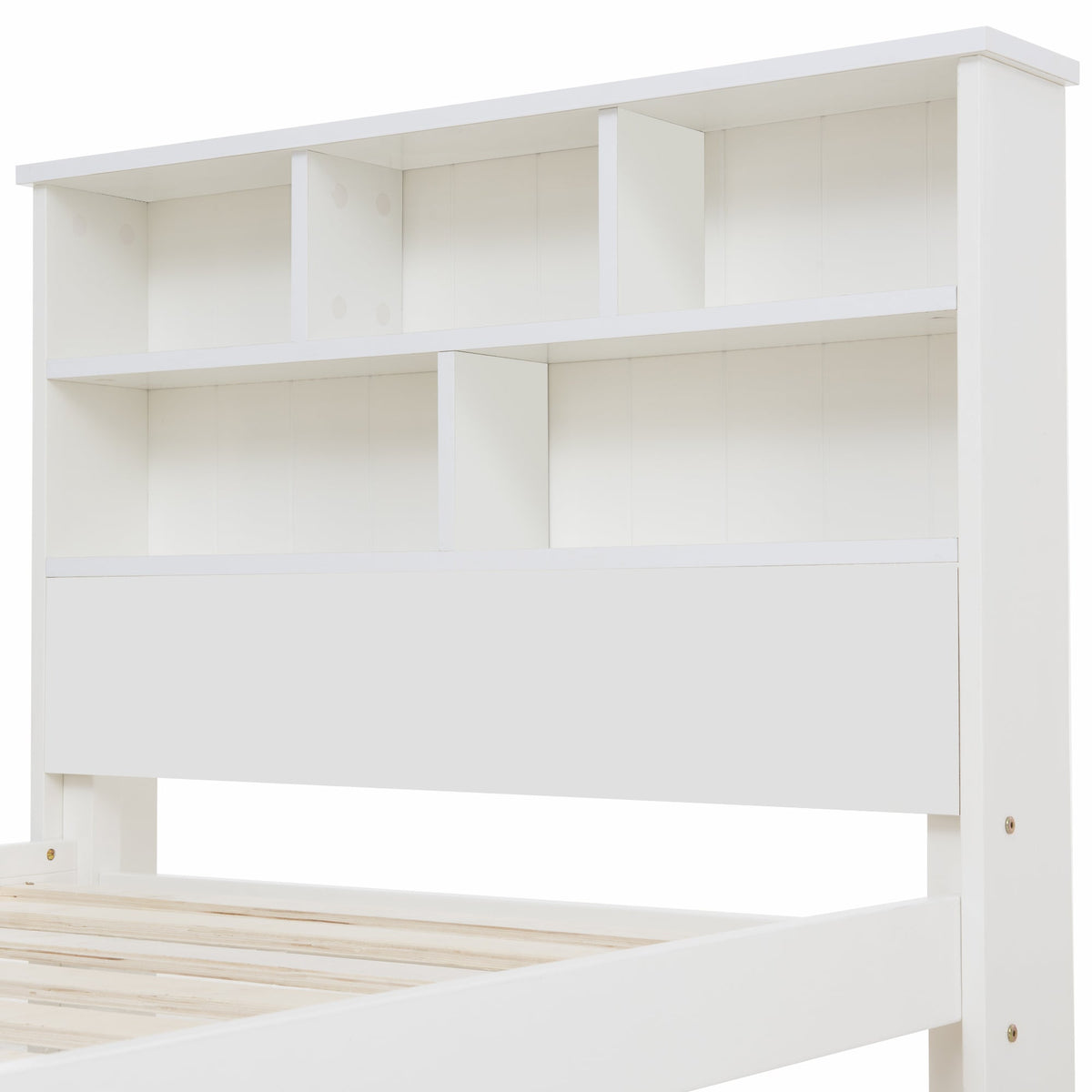 Solid Wood Single Bed with Drawers & Slatted Frame, Bookcase, White