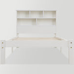 Solid Wood Single Bed with Drawers & Slatted Frame, Bookcase, White