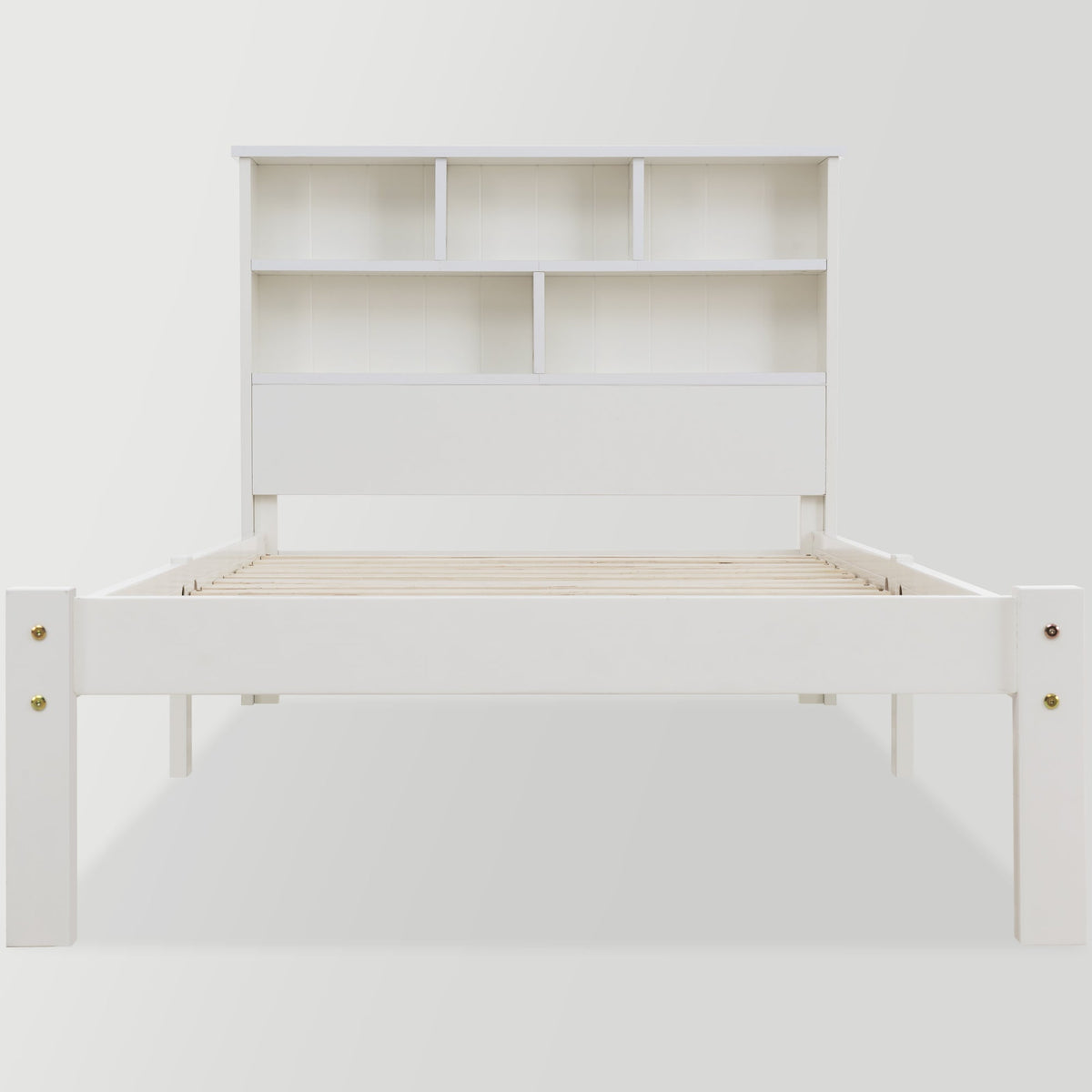 Solid Wood Single Bed with Drawers & Slatted Frame, Bookcase, White
