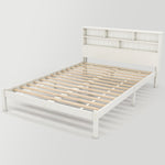 Double Bed with Drawers, Slatted Frame & Bookcase, 140x200cm White Solid Wood