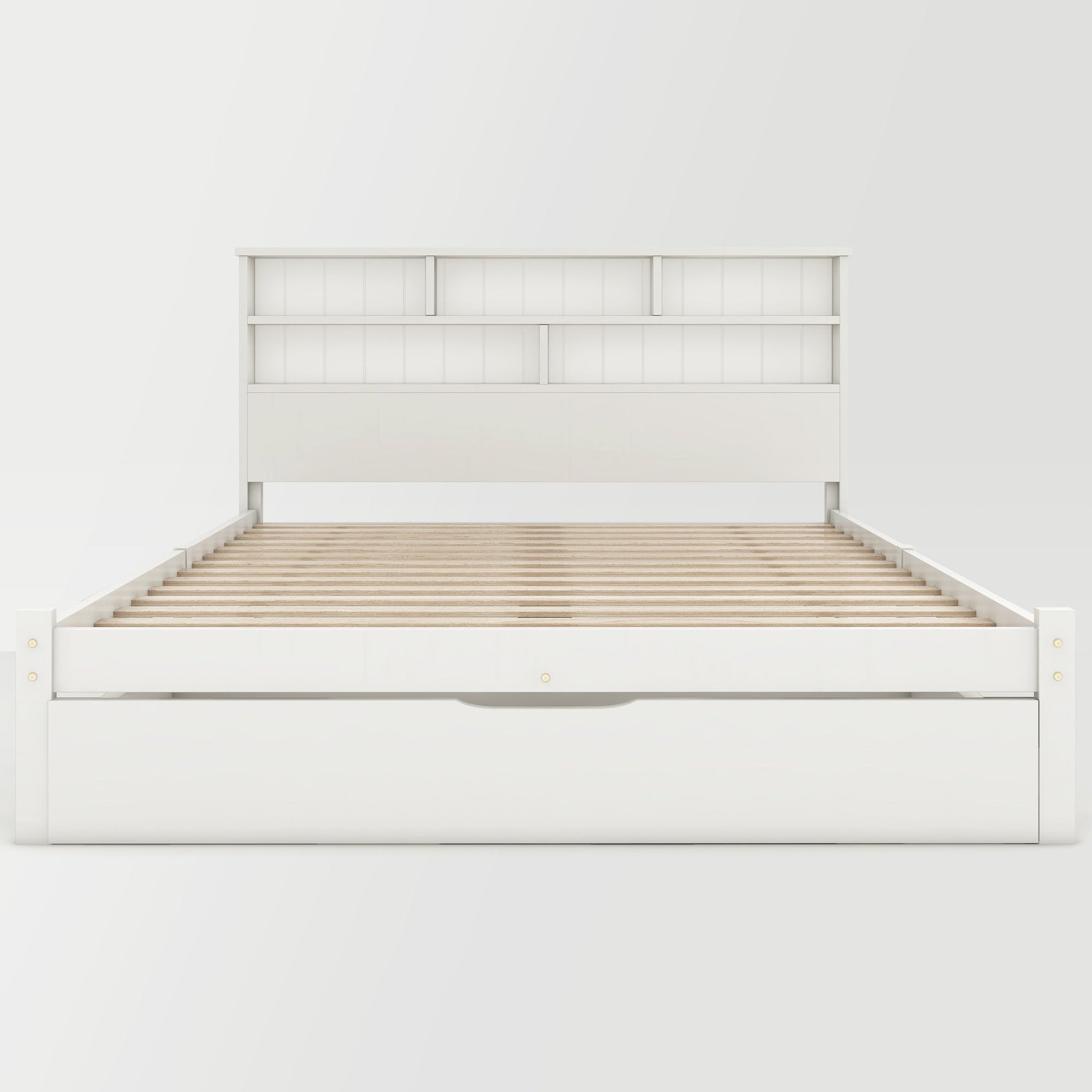 Double Bed with Drawers, Slatted Frame & Bookcase, 140x200cm White Solid Wood