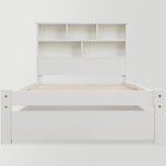 Solid Wood Single Bed with Drawers & Slatted Frame, Bookcase, White