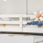 Treehouse Bed, Single with Pull-Out & Sliding Rollers, Solid Wood White & Natural