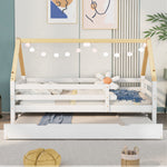 Treehouse Bed, Single with Pull-Out & Sliding Rollers, Solid Wood White & Natural