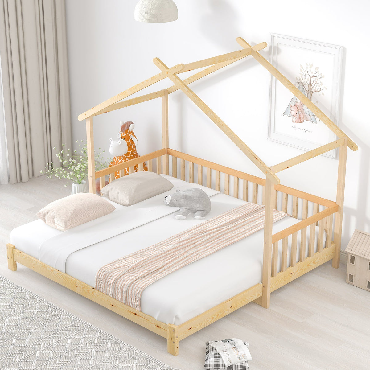 Treehouse Bed, Expandable Single to Double, Solid Wood, Natural