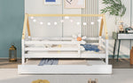 Treehouse Bed, Single with Pull-Out & Sliding Rollers, Solid Wood White & Natural