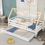Treehouse Bed, Single with Pull-Out & Sliding Rollers, Solid Wood White & Natural