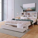 Double Bed with Drawers, Slatted Frame & Bookcase, 140x200cm White Solid Wood