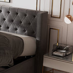 Upholstered Bed with Ear-Shaped Headboard and Hydraulic Storage, 140x200cm, Grey Flannel
