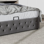 Upholstered Double Bed 160x200cm Hydraulic Storage Flannel Ear Shape - Grey