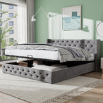 Upholstered Bed with Ear-Shaped Headboard and Hydraulic Storage, 140x200cm, Grey Flannel
