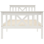 Wooden Bed Single, Bed Frame with Slatted Frame and Headboard, 90 x 200 cm, Solid Pine White