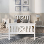 Wooden Bed Single, Bed Frame with Slatted Frame and Headboard, 90 x 200 cm, Solid Pine White