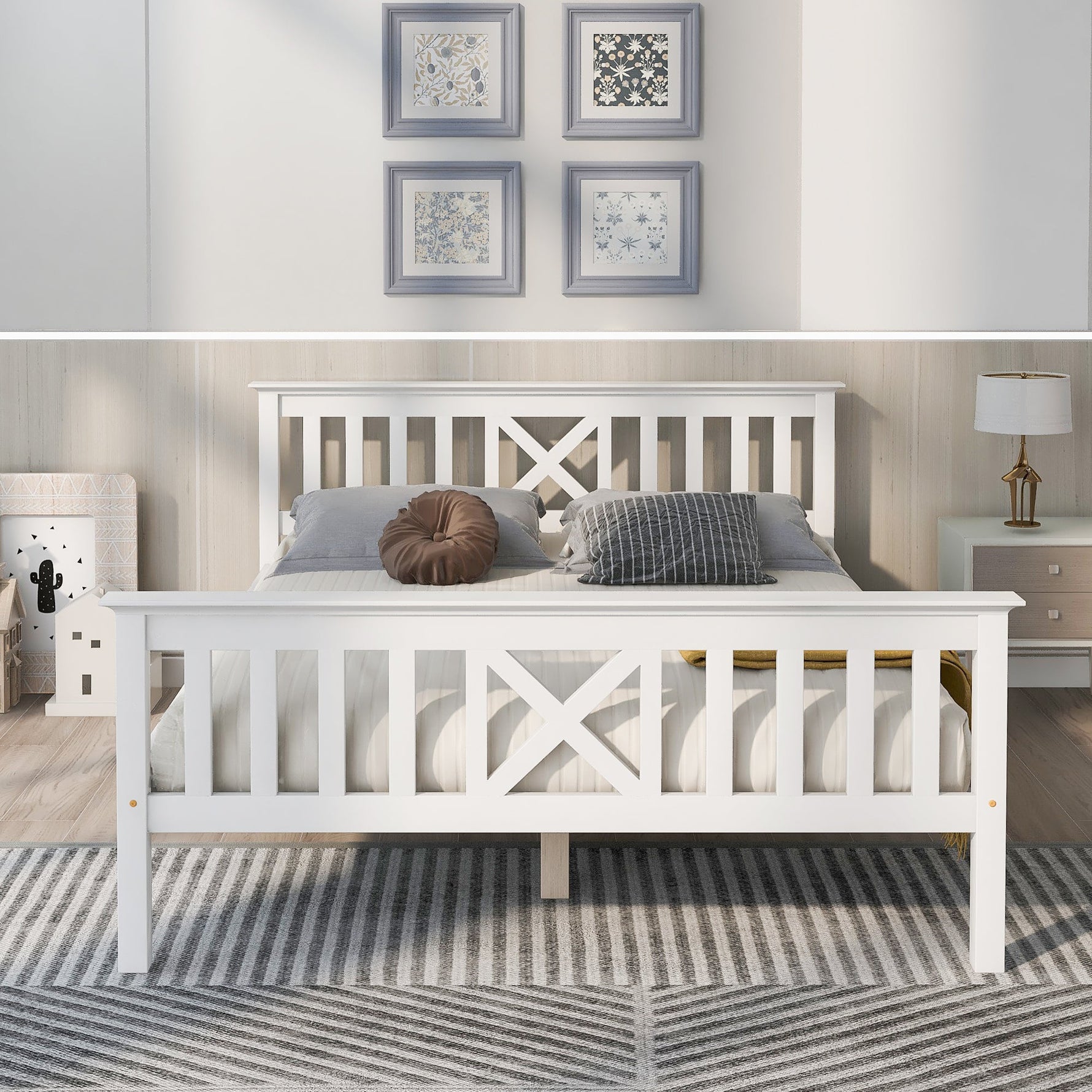 Wooden Bed Double Bed, 140 x 200 cm, Solid Pine, White