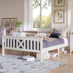Wooden Bed Double Bed, 140 x 200 cm, Solid Pine, White