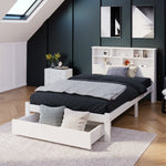 Solid Wood Single Bed with Drawers & Slatted Frame, Bookcase, White