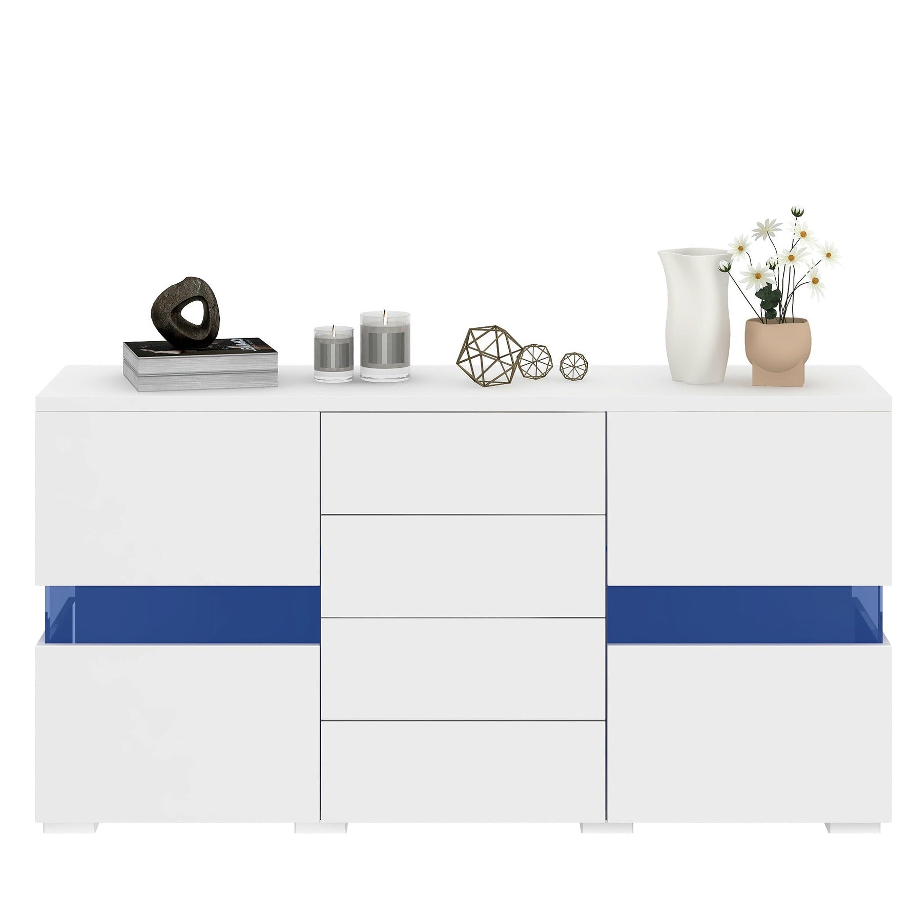 Sideboard Storage Cabinet 16 Color LED Lights - High-Gloss White