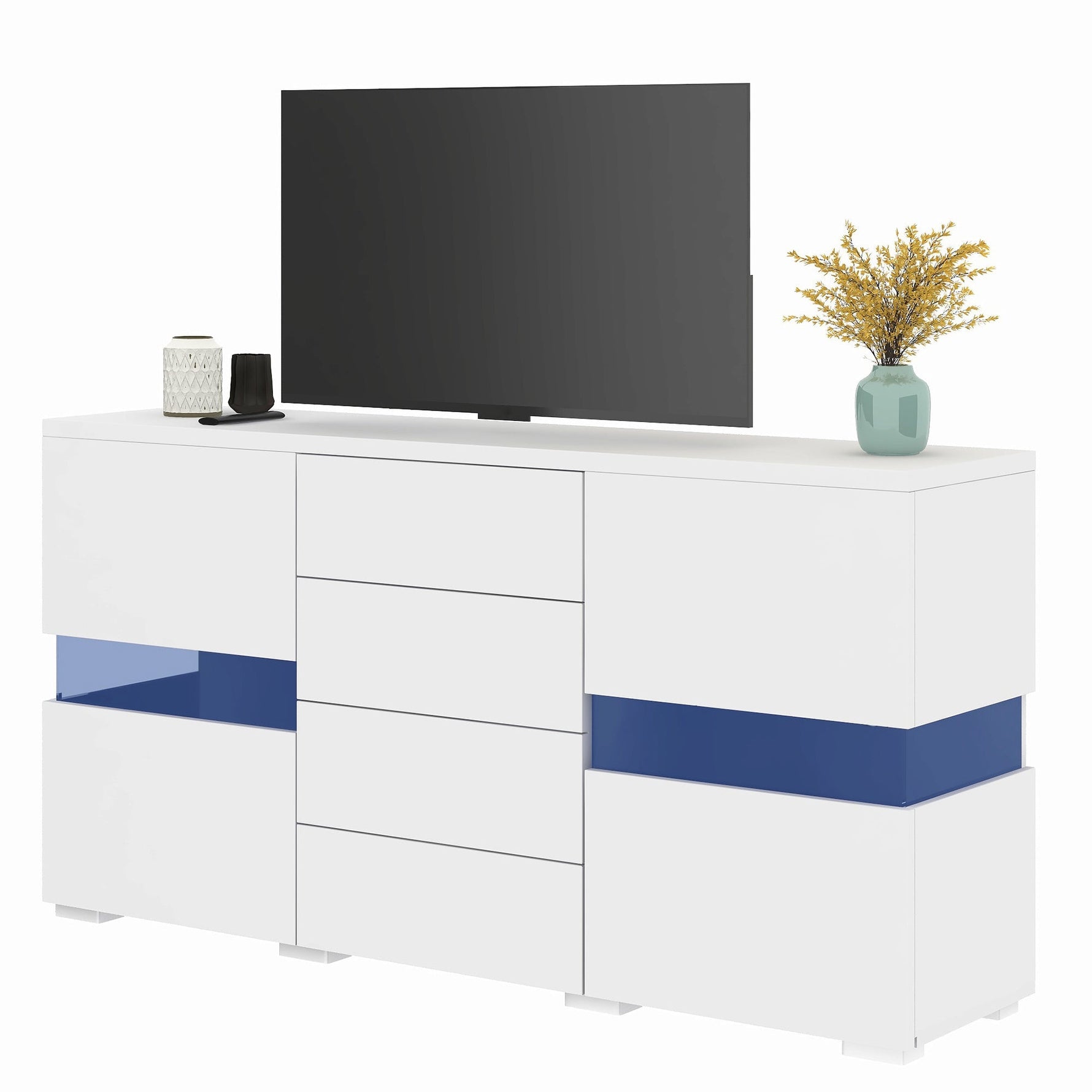 Sideboard Storage Cabinet 16 Color LED Lights - High-Gloss White