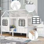 House Bed, Single Day Children's Bed with 2 Windows, Pine MDF, White