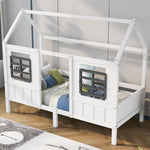 House Bed, Single Day Children's Bed with 2 Windows, Pine MDF, White