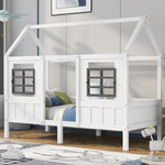 House Bed, Single Day Children's Bed with 2 Windows, Pine MDF, White