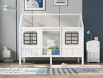 House Bed, Single Day Children's Bed with 2 Windows, Pine MDF, White