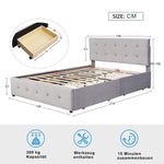 Upholstered Bed, 140x200cm Double with Drawers, Slatted Frame, Backrest, Velvet Fabric Gray