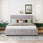 Upholstered Bed, 140x200cm Double with Drawers, Slatted Frame, Backrest, Velvet Fabric Gray