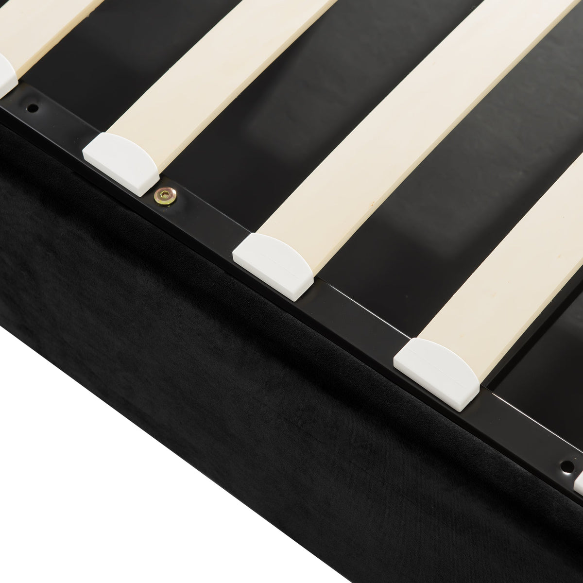 Hydraulic Double Upholstered Bed, 140x200cm, Adjustable Headboard, Velvet, Black