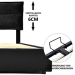 Hydraulic Double Upholstered Bed, 140x200cm, Adjustable Headboard, Velvet, Black