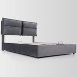 Hydraulic Double Upholstered Bed 140x200cm, Adjustable Headboard, Storage, Gray Velvet