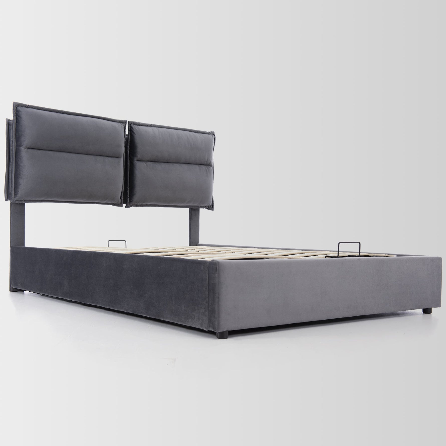 Hydraulic Double Upholstered Bed 140x200cm, Adjustable Headboard, Storage, Gray Velvet